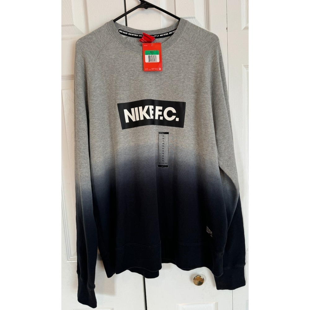 NEW Nike F.C. Soccer Sweatshirt Crew Neck Gray to Black Ombre Men's Size XL